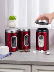 1 件带窗金属容器，多用途可重复使用锡罐，用于茶叶、坚果、咖啡豆、食品保鲜、洗手、厨房家用 - 彩色 - 查看 14