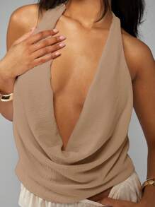 MISSGUIDED 无袖围脖领露背吊带上衣优雅垂坠夏季夜间外出派对正式场合节日时尚