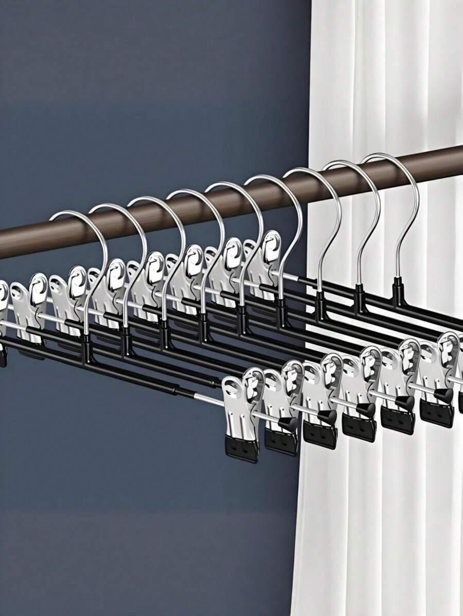 Pacote com 5 cabides ajustáveis de aço inoxidável para calças de alta resistência - organizadores de armário antiderrapantes multiuso para jeans, vestidos e ternos (rack de roupas de nível comercial com design de fixação)