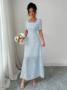 Modelyn 女士方领短袖提花优雅夏装