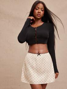 NYA SZN 印花半身裙，简约蝴蝶结细节，及膝长度，适合夏季、秋季穿着，缎面材质，适合办公室、教师、休闲场合、早午餐、节日等各种场合，适合女性。 - 彩色 - 查看 4