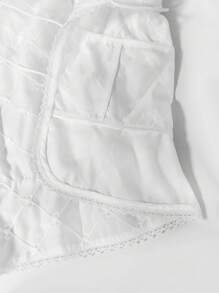 Jouncy 女士夏季休闲时尚度假蝴蝶结纹理 V 领泡泡袖前系带衬衫 - 白色 - 查看 4