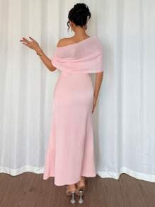 Islaluna Robe longue élégante en mousseline de soie et dentelle avec châle pour femmes