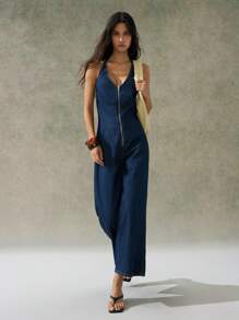 LYSMO 女式牛仔背带裤和连体裤，夏季时尚 - 藍色 - 查看 6