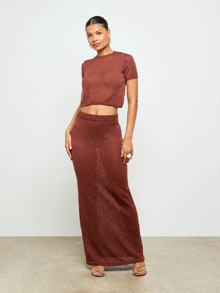 AiiRZ Conjunto de saia longa e top de tricô enrolado, loungewear de inverno elegante para resort, coordenado casual para a temporada de férias