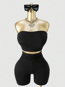 SHEIN SXY Plus Size Women's Basic Solid Casual 2pcs/Set Leopard Print And Solid Color Multipacks Tube Top And Shorts Set,Suitable For Hip-Hop,Leisure,Street Style,Western Wear,Music Festival,Vintage,Minimalism,Concert,Carnival Party,Resort,Outing,Vacation,Holiday,Date Night,Gathering,Birthday,Bachelorette Party Outfit ,Gyaru,Break,Rave,Modest,Chic,Club,Cute,Casul,Shopping, Streetwear,Going Out,Y2K,Y3K,Coquette,Easy To Match&Looks Slim,Accent Your Body,Flatter The Figure