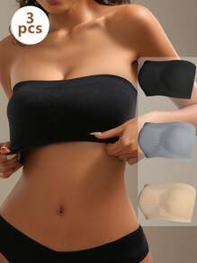 SHEIN 3 chiếc áo ngực Bandeau màu trơn cho nữ - Nhiều màu - Xem 7