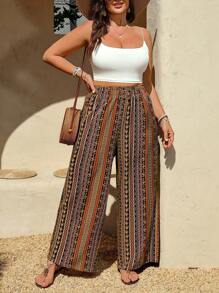 LanaWest Pantaloni casual retrò con stampa, con vita elastica, taglie comode