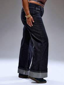 MUSERA Plus Size Women Mid Rise Turn Up Hem Denim Jeans Summer Streetstyle Vacation Holiday 90's Y2k Cute Casual City Muse