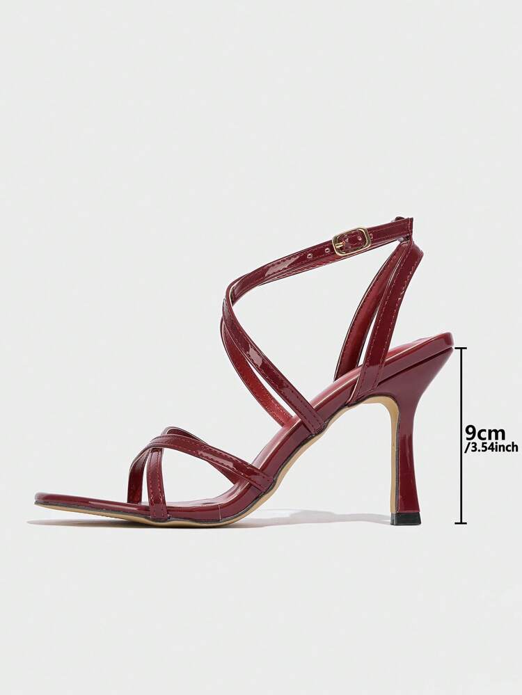CUCCOO SZL Women's Pointed Toe Sexy Patent PU Leather Criss-Cross Strap Buckle Roman Party Style Thin Heel High Heel Sandals For Christmas Spring Shoes Prom Heels