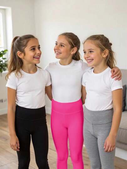 Bộ 3 quần legging ngắn dệt kim đơn giản màu trơn mùa hè cho bé gái màu hồng, xám và đen