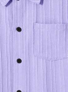 SHEIN Camisa de manga corta para niños preadolescentes de verano, de unicolor, con textura de tela de patchwork y bolsillo