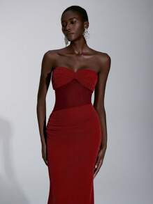 Elitara Elegant,,Formal,Evening,Prom,Red,Spring,Elastic Glitter Mesh,See-Through,Slim Fit,Fishtail Hem,Small Train,Bridesmaid Dress,Wedding Events - Red - View 4