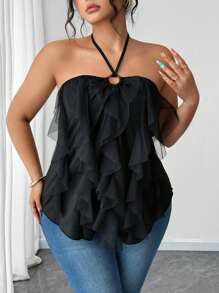 Rometta Áo ba lỗ lưới đen dệt kim thanh lịch cỡ lớn cho nữ và áo ba lỗ - màu đen - Xem 8