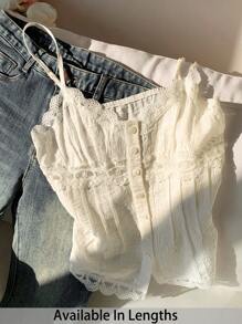 SHEIN Tall CURVE Top de camiseta ajustada con parches de encaje de unicolor de talla grande para el Día de San Valentín - Albaricoque - Ver 1