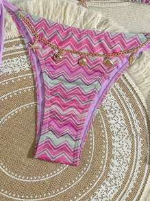 Swim Vcay Set bikini elegant și dulce pentru femei, în culori gradient, roz ondulat, pentru vacanță, vară