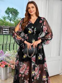 SHEIN Clasi Plus Size Long Sleeve Dress, Fashionable For Summer - Multicolor - View 4