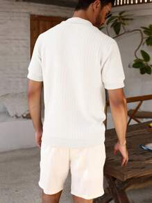 Manfinity Homme 男士休闲纯色部分纽扣门襟 Polo 领短袖针织上衣