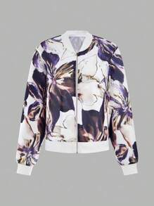 SHEIN LUNE Giacca con chiusura lampo e maniche lunghe, in taglie comode, di moda per l'estate