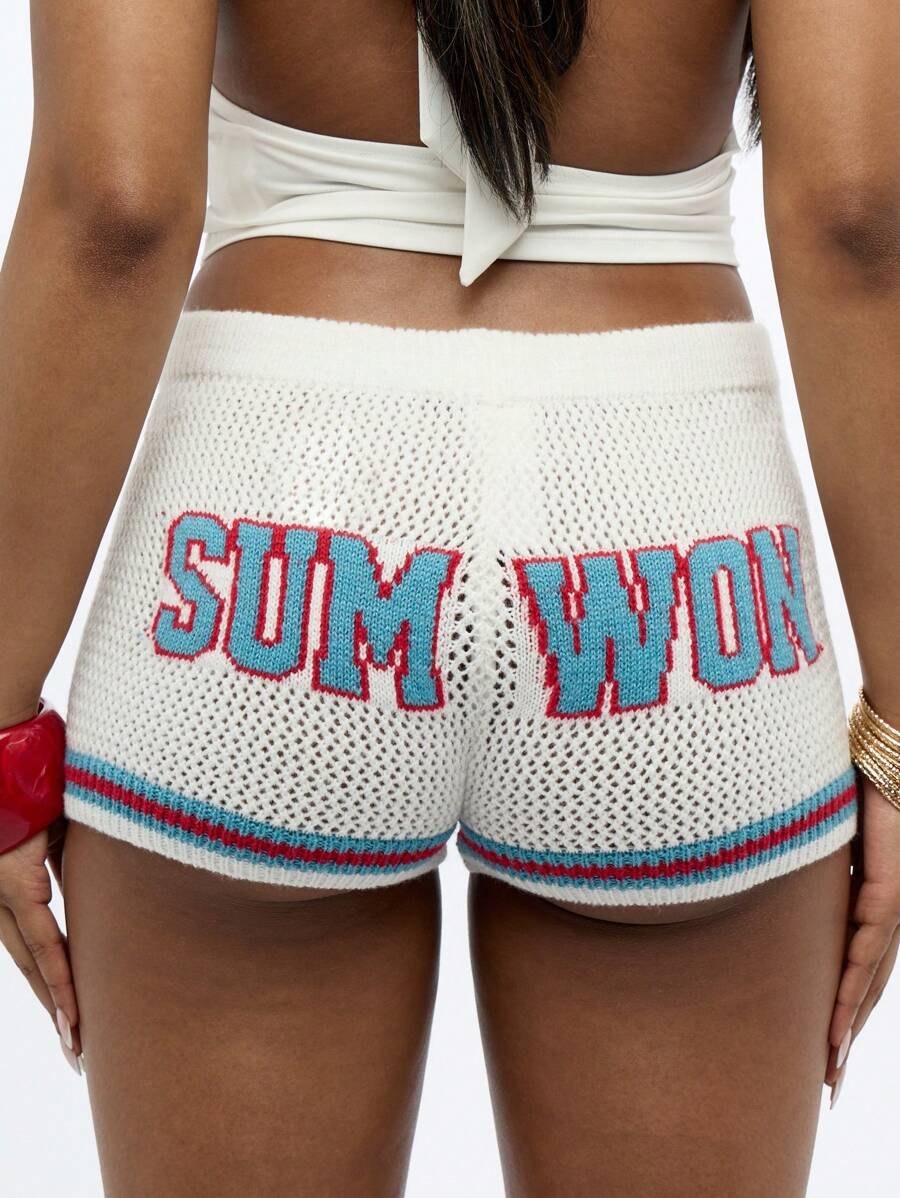 SUMWON WOMEN Short de plage en crochet tricoté, short court moulant taille haute, idéal pour les festivals, l'été, les danses amusantes et les fêtes