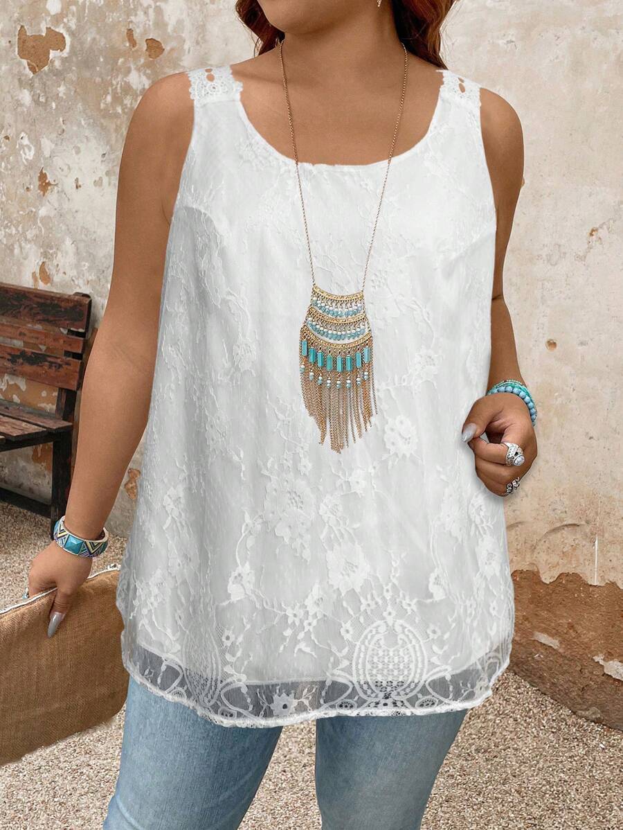 SHEIN LUNE Plus Size Solid Color Camisole Top, Fashionable For Summer - Black - View 1