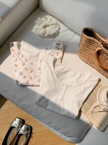 Comfortcana 2-Color Knit Form-Fitting Women T-Shirt, Stylish For Summer Wear - Multicolor - View 7