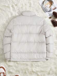SHEIN Cottnline Men Sticky Zipper Patched AW Fashion Hooded Regular Wintercoat - Grey - View 3