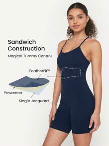 SHEIN GLOWMODE X Marika Sila 6" FeatherFit™ Tummy Control Adjustable Straps Sports Jumpsuit Low Impact Yoga Daily Summer - Navy Blue - View 4