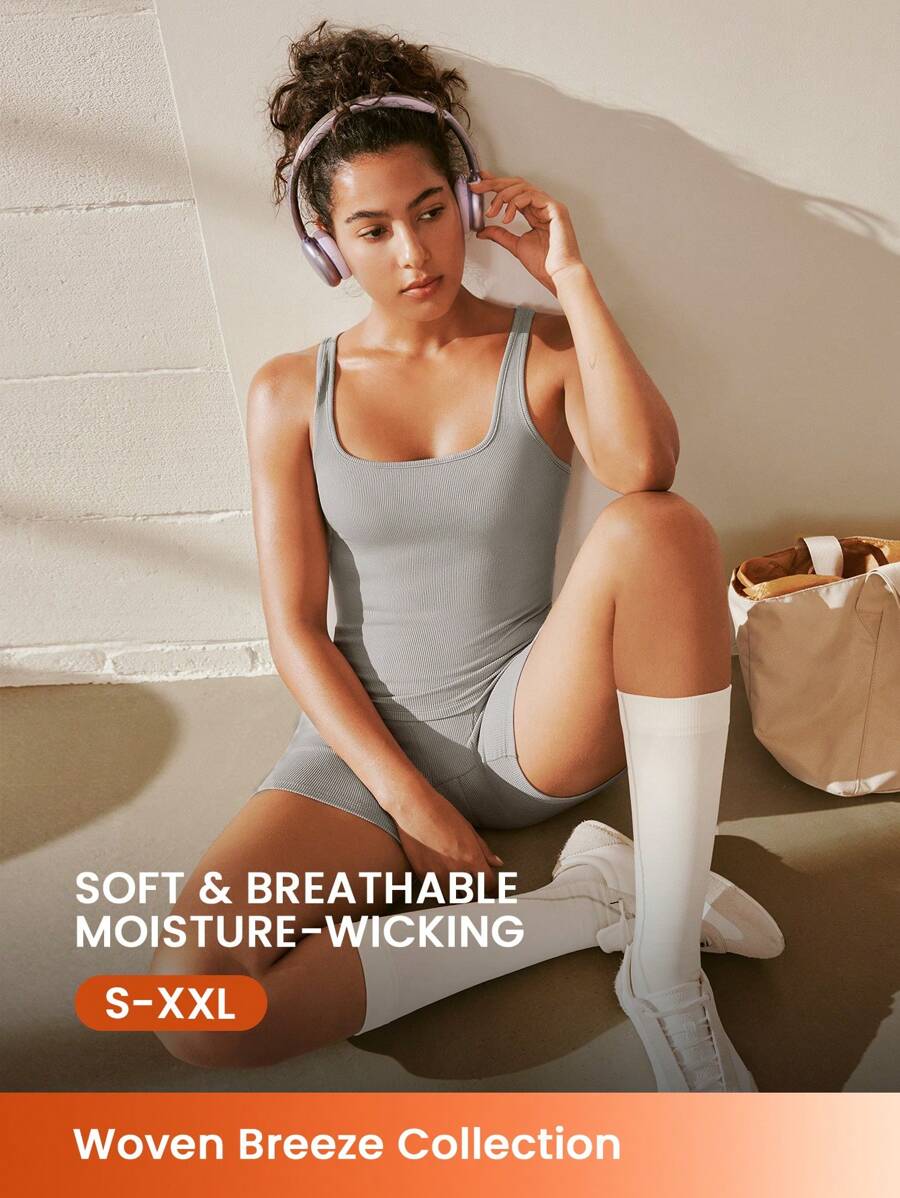 LUVLETTE 夏季运动风超柔软弹力罗纹基础休闲运动背心短裤家居服透气睡衣套装运动休闲舒适套装运动内衣外穿健身套装女士也适合青少年女孩、年轻女孩和儿童平角裤套装配套