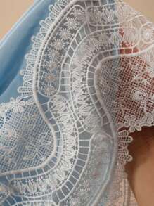 Anewsta 女式透明不对称下摆长裙，镂空短袖设计 - 藍色 - 查看 8