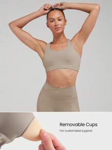 GLOWMODE FeatherFit™ Crossover Strap Sports Bra Gym Fall Winter - Khaki - View 3