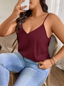 SHEIN Clasi 大码女式休闲简约度假纯色扭纹背心背心，夏季 - 酒紅色 - 查看 6