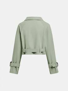 青少年女孩休闲宽松腰时尚短款风衣，舒适时尚长袖