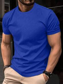 Manfinity Homme Camiseta de manga corta casual de verano de talla grande para hombres, de color liso