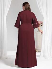 Coutiva Luxury Formal Gown, Rhinestone Splicing Detail, Elegant High-End Maxi Dress For Formal Occasions - Burgundy - View 2