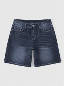 ROMWE MEN Goth Men's Cross Print Pocket Casual Versatile Denim Shorts, Halloween - Blue - View 2