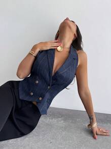 Firerie 女士新款休闲优雅露背西装背心，休闲日常装/办公室装/商务装/可爱夏季上衣/格纹上衣 - 彩色 - 查看 2