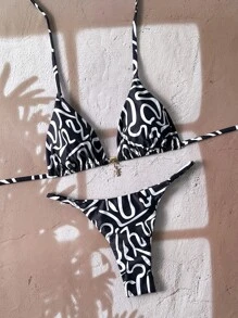 Swim Chiccia Bikini Seksi Wanita Warna Polos dengan Tali Bahu Tipis untuk Liburan Pantai Musim Panas - MultiWarna - View 3