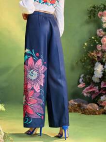 Israel Jasso Frida Kahlo X SHEIN X Designer Quần ống rộng in họa tiết hoa cho kỳ nghỉ hè của phụ nữ - Nhiều màu - Xem 2