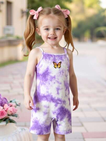 SHEIN Bimba Tutina con bretelle sottile con stampa farfalla tie dye