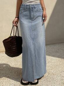 Livesso Summer New Music Festival Loose Casual Beach Vacation Style Women Skirt Jeans Skirt - Light Wash - View 7