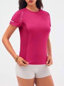 SHEIN Sport Studio Women Letter Print Raglan Sleeve Mesh Splice Breathable Sporty T-Shirt
