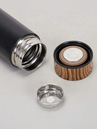 3pcs Coffee Gift Set, Included 1pc 400ml Stainless Steel Water Bottle And 2pcs 80ml Cups, Insulated Tumbler With Wood Grain Lid, Travel Water Bottle, Metal Coffee Bottle, Water Cup, Coffee Cup