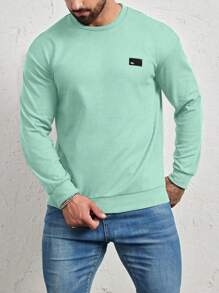 Manfinity Homme Loose Men's Letter Patched Detail Sweatshirt, Long Sleeve Top - Green - View 3