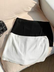 Comfortcana Quần váy vải thô họa tiết màu trơn mùa hè cho nữ - Đen và trắng - Xem 2