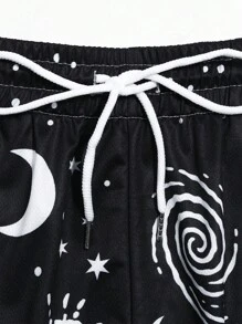 ROMWE MEN Men's Street Life Star & Moon Print Shorts, Summer - Multicolor - View 3