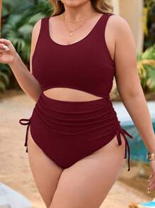 Swim Vcay 1 Set de Traje de Baño de Una Pieza Tipo Casual/Resort y Vestido de Playa Tipo Cubre para Mujer Talla Grande en Azul Marino
