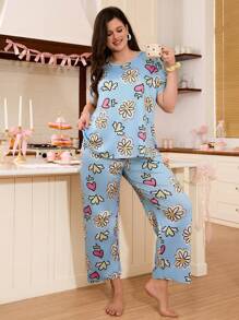 SweetSlumber Plus Size Floral & Heart Print Sleepwear Set