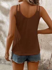 SHEIN LUNE Camiseta sin mangas de unicolor y cuello en V casual para mujeres, atuendo versátil de verano - Marrón - Ver 2