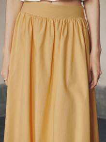 Chiquease High Waist Pleated Flare A-Line Yellow Skirt, Versatile & Slimming Fall For Women - Yellow - View 6